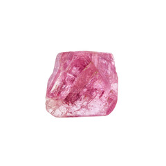 close up of sample of natural stone from geological collection - raw pink spinel crystal isolated on white background from Vietnam