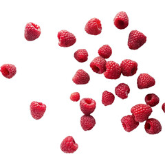 Raspberry falling down. Isolated on transparent background.