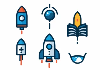 Papier Peint photo Vaisseau spatial Skyward Ventures. Versatile Rocket Ship Icons for Business, Education, and More. Flat Illustration.