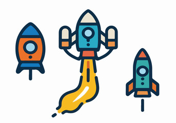 Skyward Ventures. Versatile Rocket Ship Icons for Business, Education, and More. Flat Illustration.