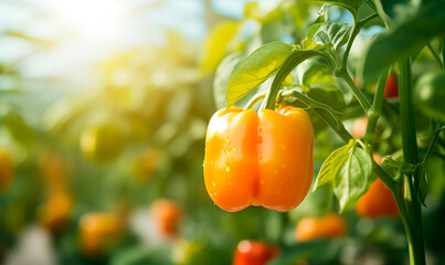 Organic bell pepper cultivation in greenhouse with copy space - 765863413
