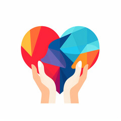 abstract illustration style icon of hands holding a heart, flat, white background сreated with Generative Ai
