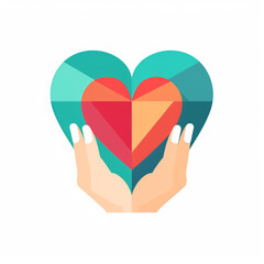 abstract illustration style icon of hands holding a heart, flat, white background сreated with Generative Ai