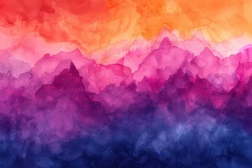 Schilderijen op glas Gradient watercolor wash resembling mountain ranges with a blend of reds, pinks, and purples. © Good AI
