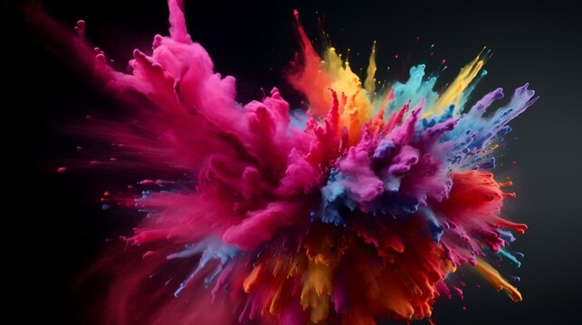 Colorful abstract paint explosion isolated on black background. 3d rendering