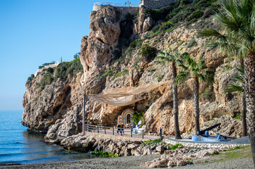 Morning walking on paths above rocks and through 