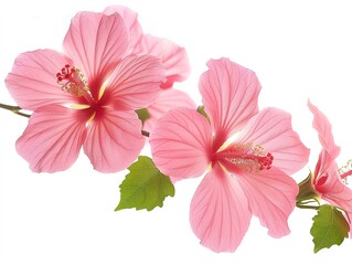 Vibrant Pink Hibiscus Flowers Isolated on White Background