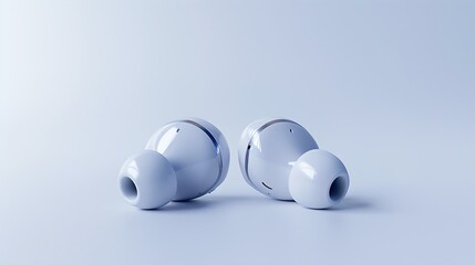 A UHD close-up of a pair of wireless earbuds resting on a pristine white background, providing a minimalist canvas for adding branding or custom graphics.