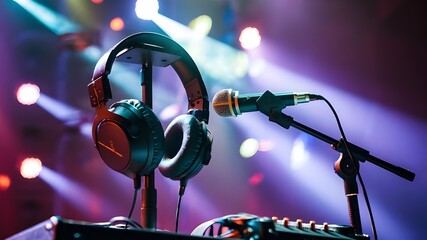 Live Stage Performance Gear: Headphones and Microphone