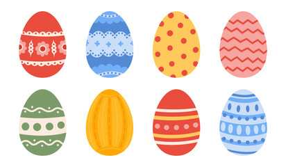 Easter Eggs with pattern set. Spring holiday. Vector illustration in flat hand drawn style 