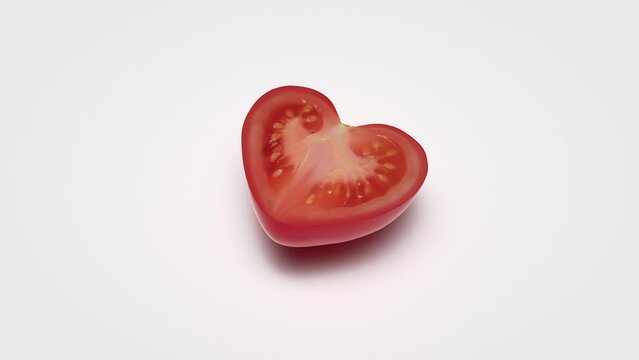 Tomato heart on a white background. 3D animation.