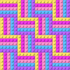Seamless pattern with plastic construction blocks different colours toy art background print design decor 