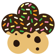 Chocolate chip cookies coated with chocolate and sugar flake cartoon. Vector illustration.	