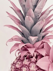 Detailed view of a pineapple surrounded by delicate pink flowers in a close-up shot
