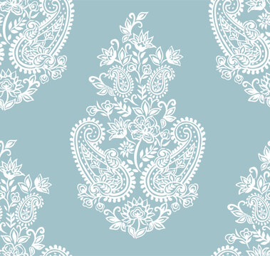 Seamless paisley repeat pattern vector file. Block print. Boho style