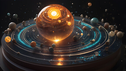 Obraz premium A beautifully designed solar system swirling with bioluminescent particles. the cosmic wonder of the universe all. AI generated image, ai