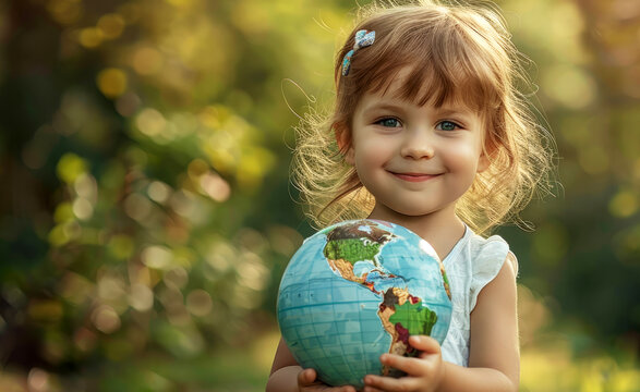 smiling child holding globe 