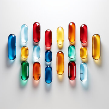 Pills and tablets evenly distributed Photorealistic, Modern futuristic minimal сreated with Generative Ai