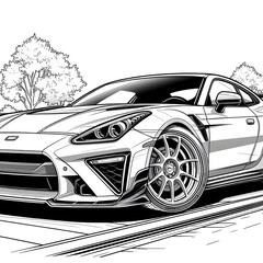 Sport car line art for coloring book page ai generative - obrazy, fototapety, plakaty