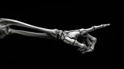 Skeletal hand illustration with extended finger, concept of anatomy, direction, and human biology - obrazy, fototapety, plakaty