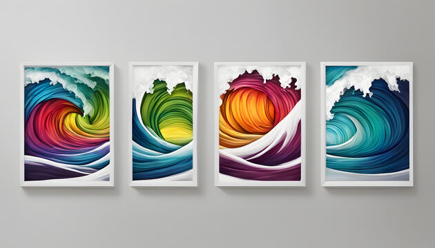 Polyptych of colored waves.