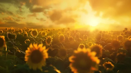 Rolgordijnen A field of sunflowers stretching towards the sun, their vibrant petals glowing in the golden hour light © art design
