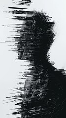 Abstract silhouette of a man in digital glitch art style, concept of identity, privacy, and digital security