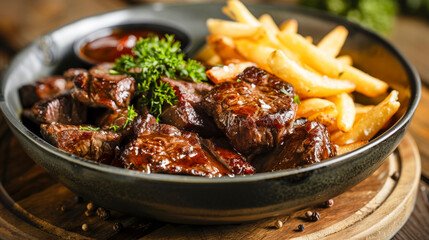 Fototapeta premium Flemish Beef Stew with fries.
