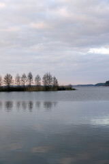 reflection of the sky in the lake at sunset