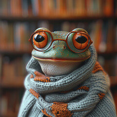 Frog librarian is in the library