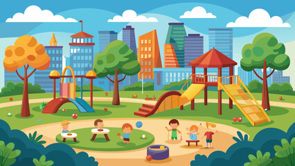 Fototapeta na wymiar kindergarten or kids playground in city park vector