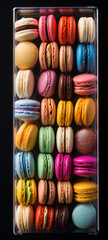 Front view, neatly packed with Colorful Macarone in plastic box сreated with Generative Ai