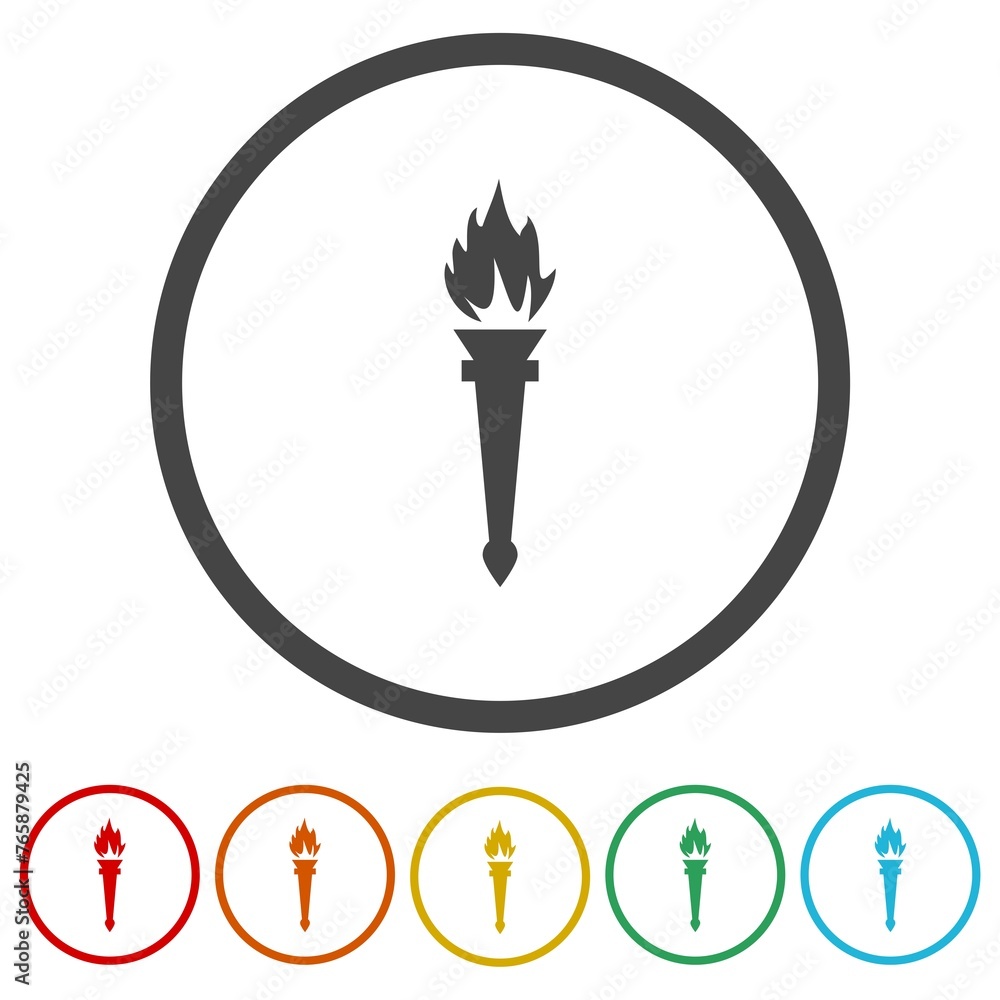 Poster torch with flame cup icon. set icons in color circle buttons