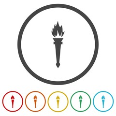 Torch with flame cup icon. Set icons in color circle buttons