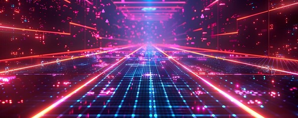Futuristic Neon Trance Music Video Background in Synthpunk Style, To serve as a visually striking and memorable background design for trance or - obrazy, fototapety, plakaty