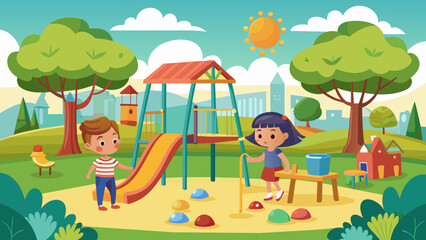 one children s playground two children in the par