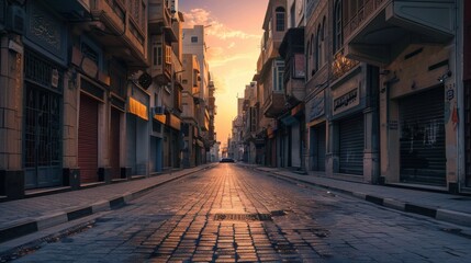 Fototapeta na wymiar An empty street at dawn, prepared for Suhoor