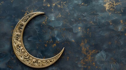 An ornate crescent moon decoration, symbolizing the start of Ramadan