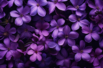 purple flowers, top view, background сreated with Generative Ai