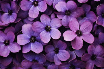purple flowers, top view, background сreated with Generative Ai - obrazy, fototapety, plakaty