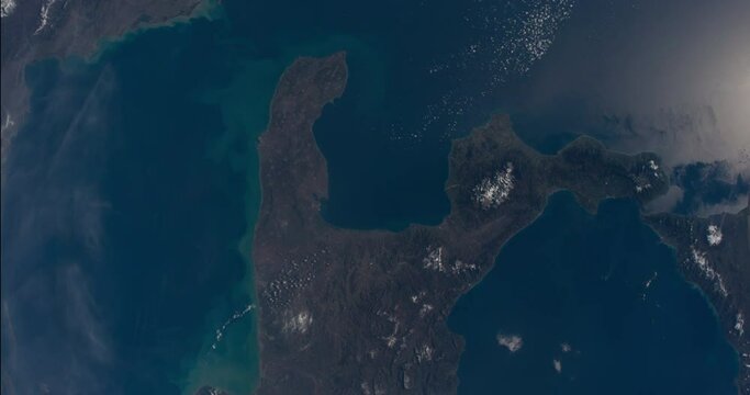 Time-lapse looking nadir from western Europe to red sea. Elements furnished by NASA.