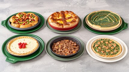  a table topped with lots of different types of pies and pie pans filled with different types of pies.
