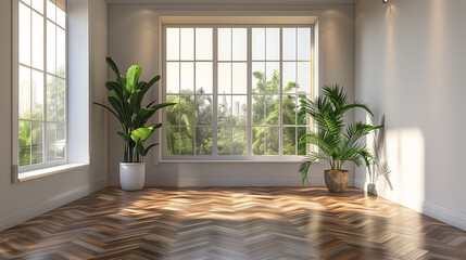 Minimalist Empty Room with Lush Greenery
