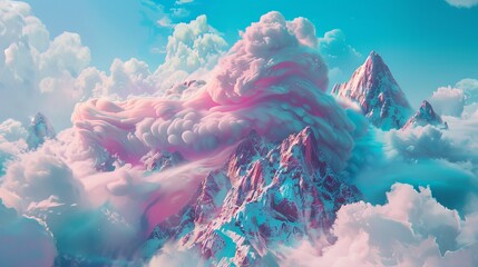 Ice cream clouds melting over a mountain peak - obrazy, fototapety, plakaty