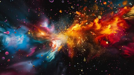 Vibrant splashes of color exploding across a canvas like fireworks in the night sky - obrazy, fototapety, plakaty