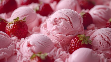 Strawberry Ice Cream Scoops with Fresh Berries