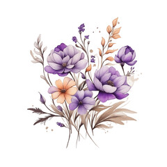 A cluster of delicate flowers, featuring shades of purple, white, and a hint of pink, emerges gracefully