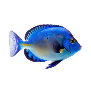 A blue and yellow Paracanthurus or Tang fish isolated on a transparent background