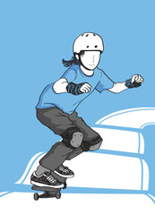 sk8 girl, Girl with skateboard to Do Skateboard Tricks. Vector illustration.Cartoon character.	
