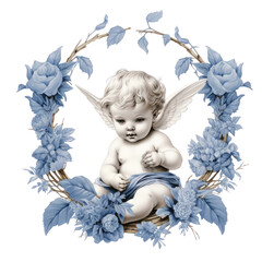 Cute Hand Drawn Cherubs Cupids clipart, Fine line art angel illustrations, Cherubs art wedding card